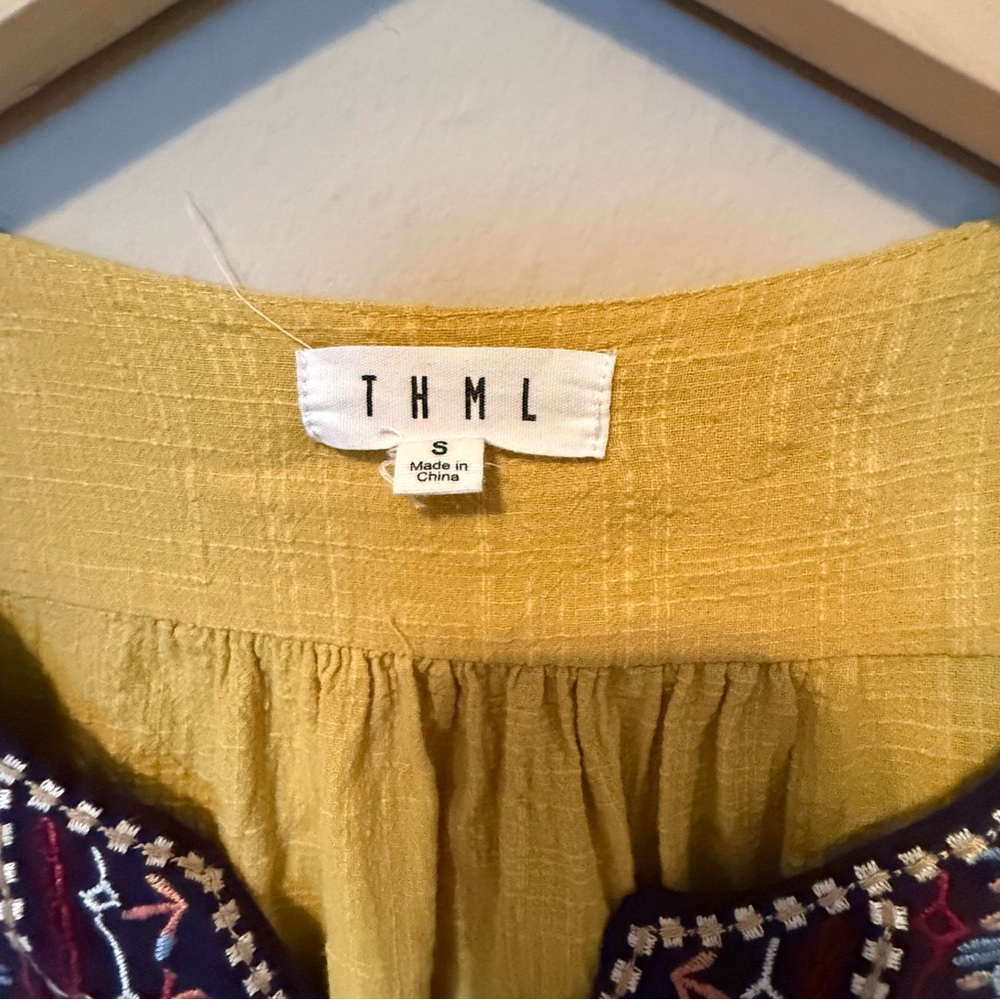 THML Embroidered Sleeveless Swing top Yellow, Blue, Women’s  M Cotton Bohemian - Picture 4 of 8